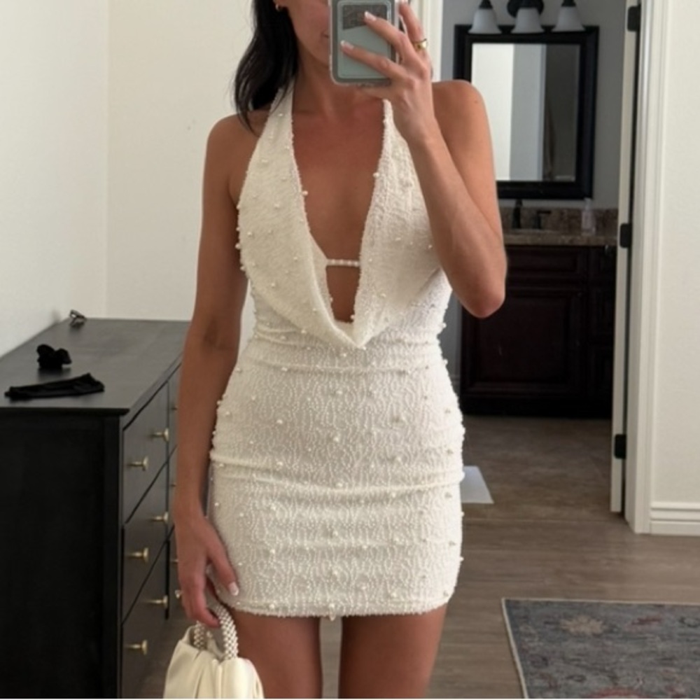 Oh Polly Embellished Halter Mini Dress